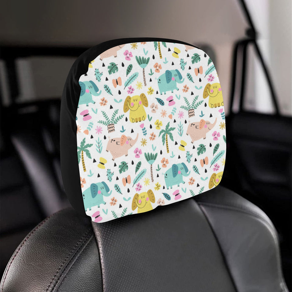 Cute elephants palm tree flower butterfly pattern Car Headrest Cover