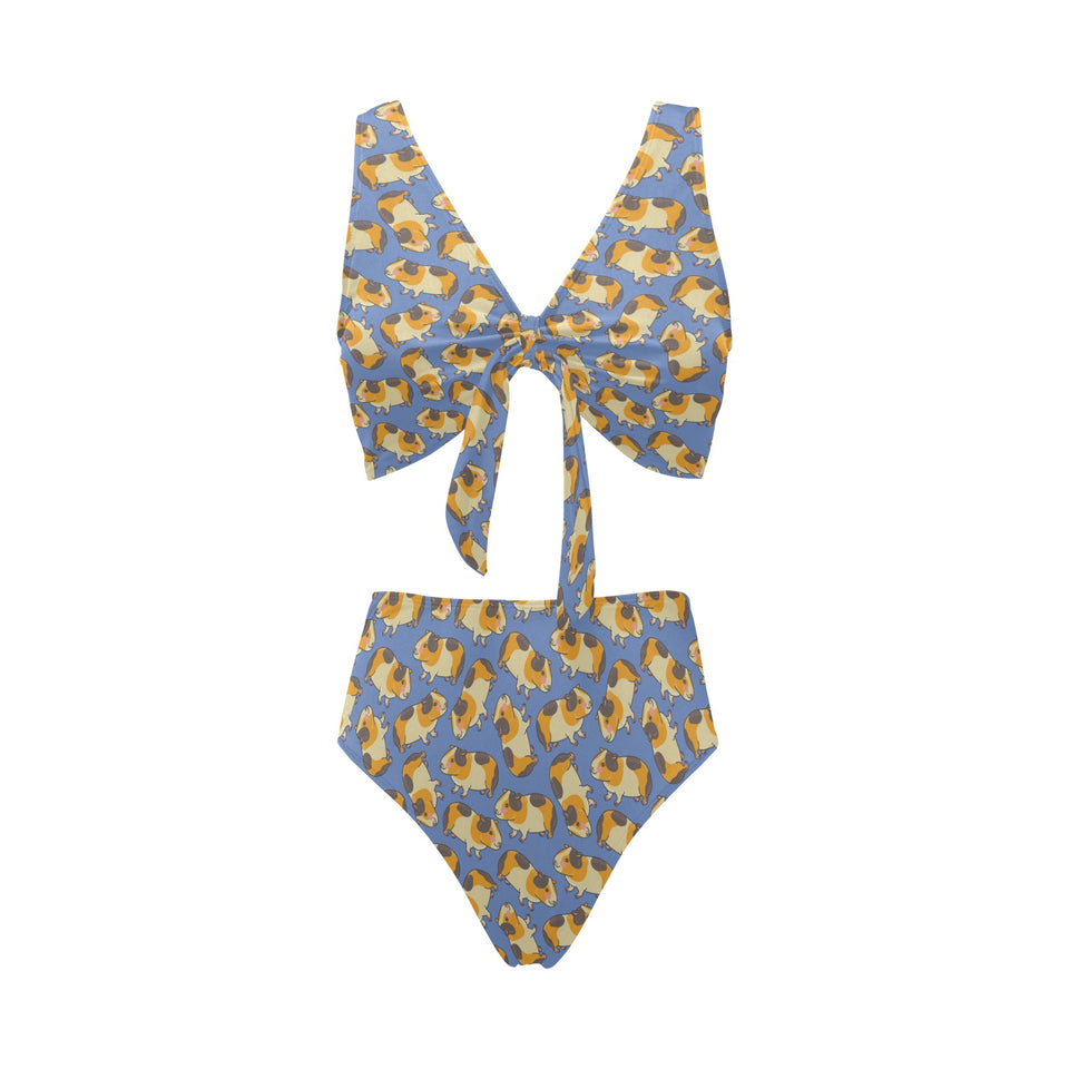Guinea Pig Pattern Print Design 02 Chest Bowknot High Waisted Bikini Swimsuit