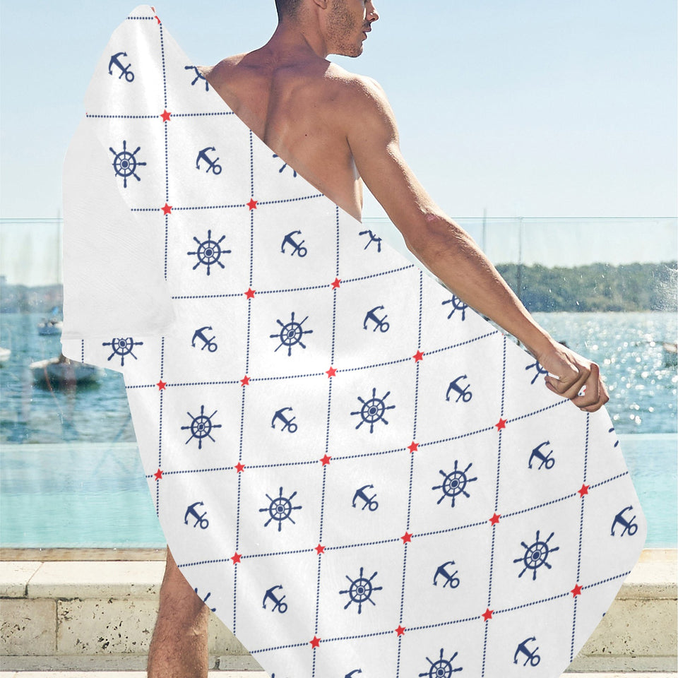 Anchor rudder nautical design pattern Beach Towel