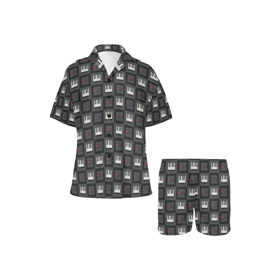 Piano Pattern Print Design 05 Women's V-Neck Short Pajama Set