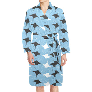Stingray Pattern Print Design 03 Men's Long Sleeve Belted Night Robe
