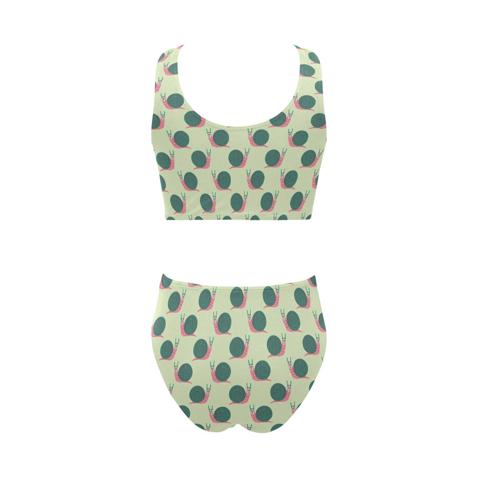 Snail Pattern Print Design 04 Chest Bowknot High Waisted Bikini Swimsuit