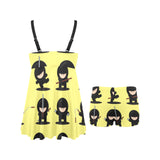 Cute ninja yellow background Chest Sexy Pleated Two Piece Swim Dress