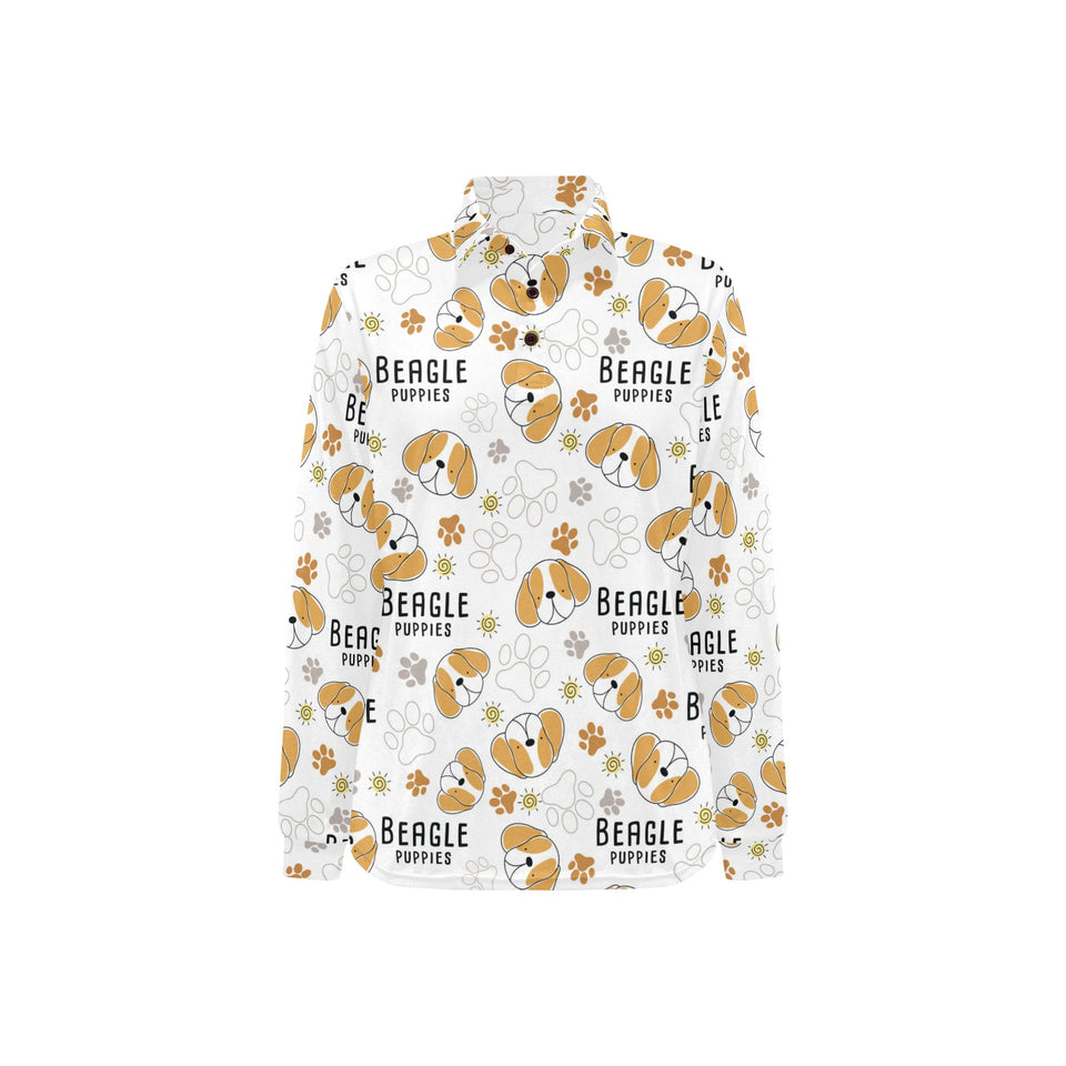 Cute beagle dog pattern background Women's Long Sleeve Polo Shirt