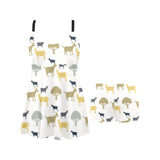 Silhouettes of goat and tree pattern Chest Sexy Pleated Two Piece Swim Dress