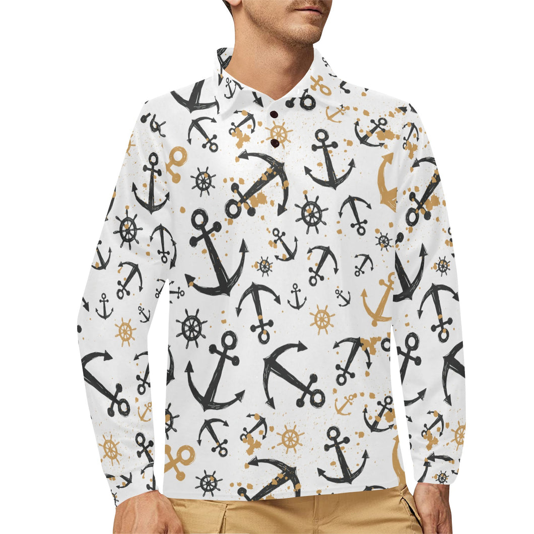 Anchors Rudders pattern Men's Long Sleeve Polo Shirt