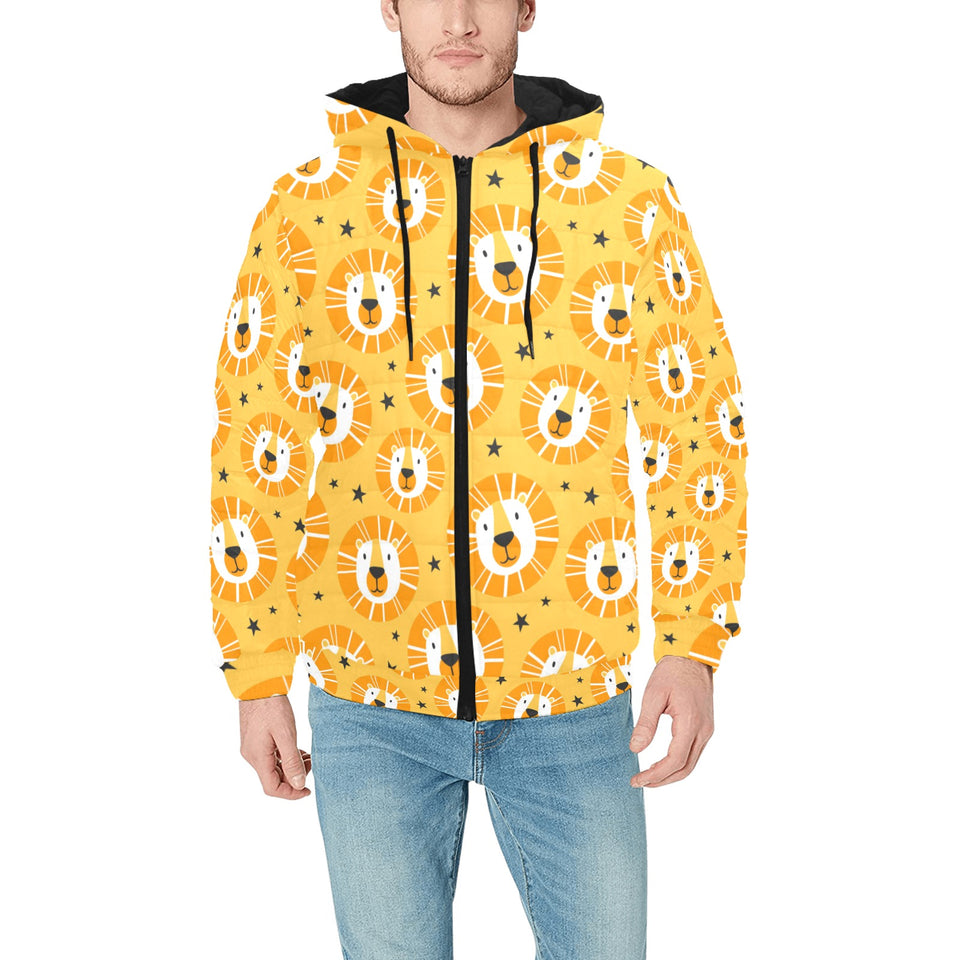 Lion Pattern Print Design 03 Men's Padded Hooded Jacket