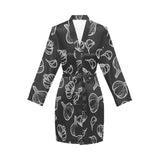 Garlic pattern black background Women's Long Sleeve Belted Night Robe
