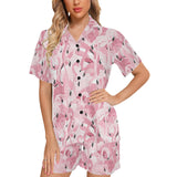 Pink flamingos pattern background Women's V-Neck Short Pajama Set