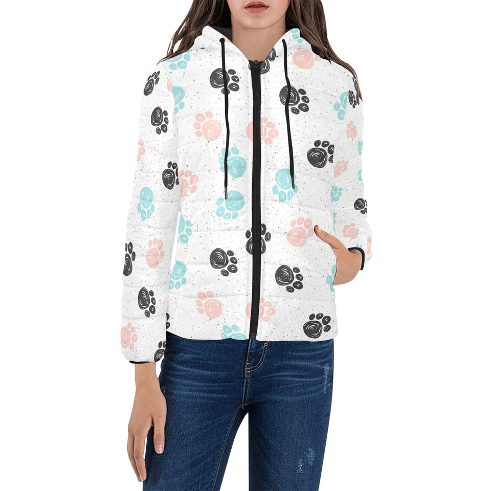 Dog Paws Pattern Print Design 04 Women's Padded Hooded Jacket