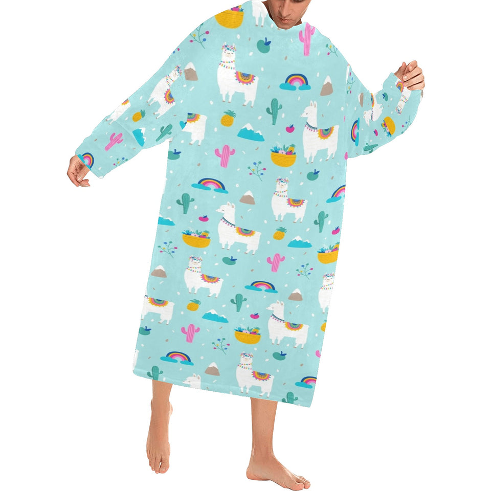 Llama alpaca cactus leaves pattern Blanket Robe with Sleeves