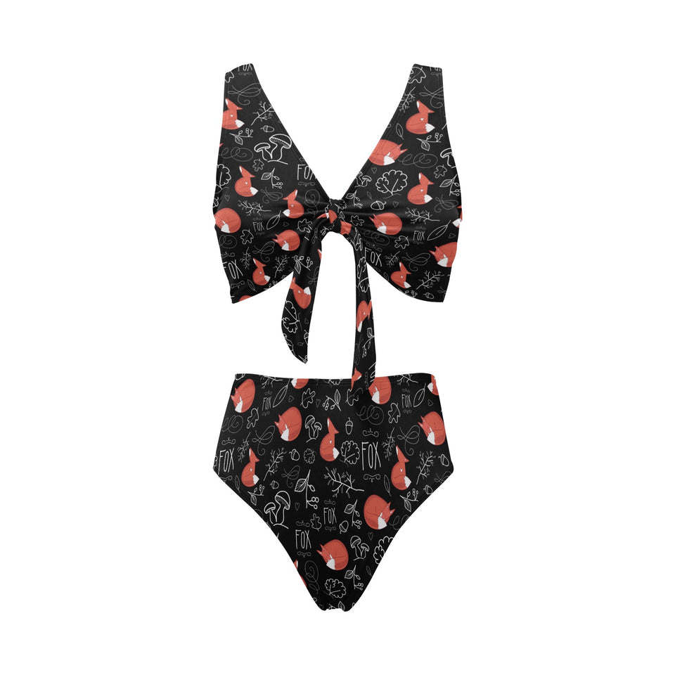 fox sleeping fox pattern Chest Bowknot High Waisted Bikini Swimsuit