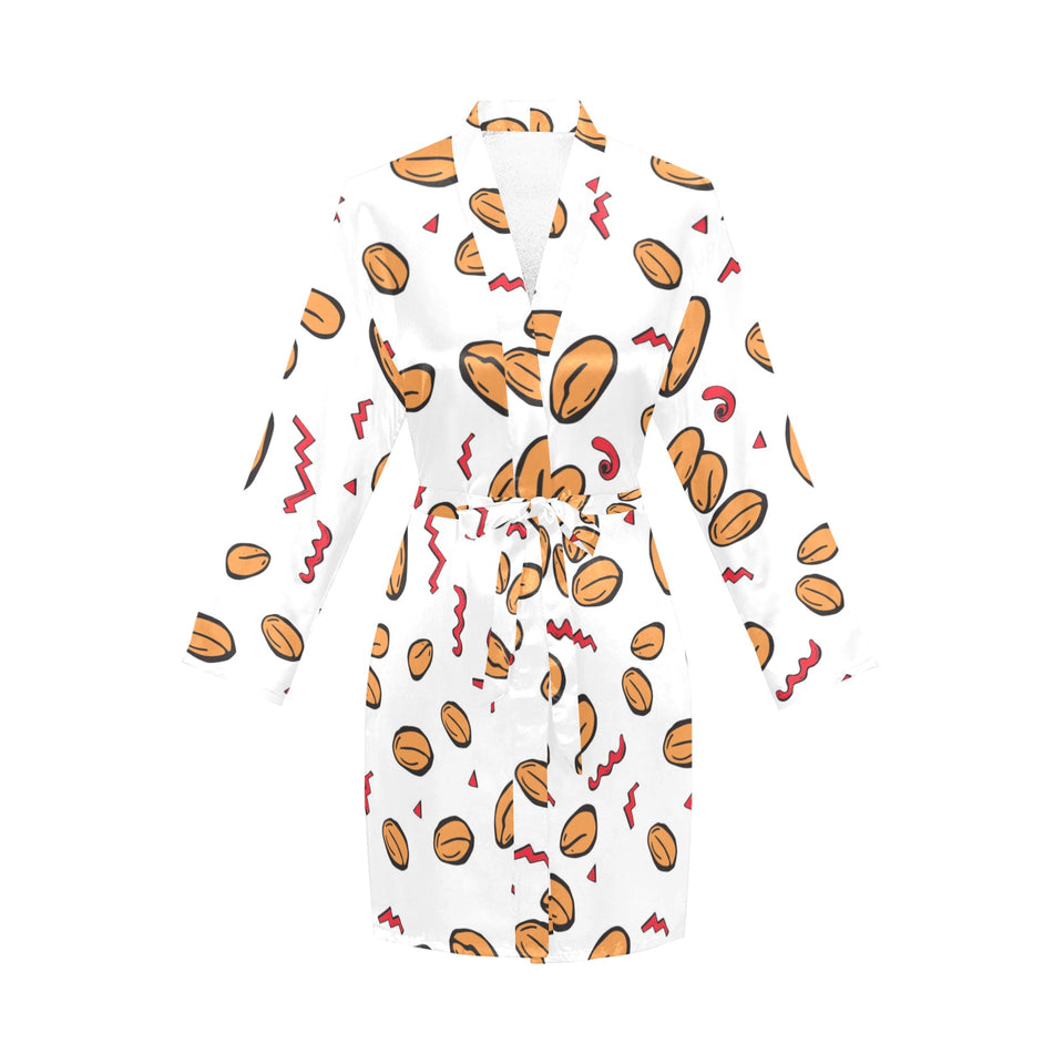 peanuts pattern background Women's Long Sleeve Belted Night Robe