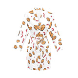 peanuts pattern background Women's Long Sleeve Belted Night Robe