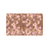 Pink sakura cherry blossom drak brown background Doormat