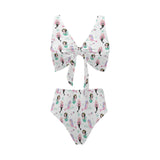 cute mermaid dolphin fish starfish pattern Chest Bowknot High Waisted Bikini Swimsuit