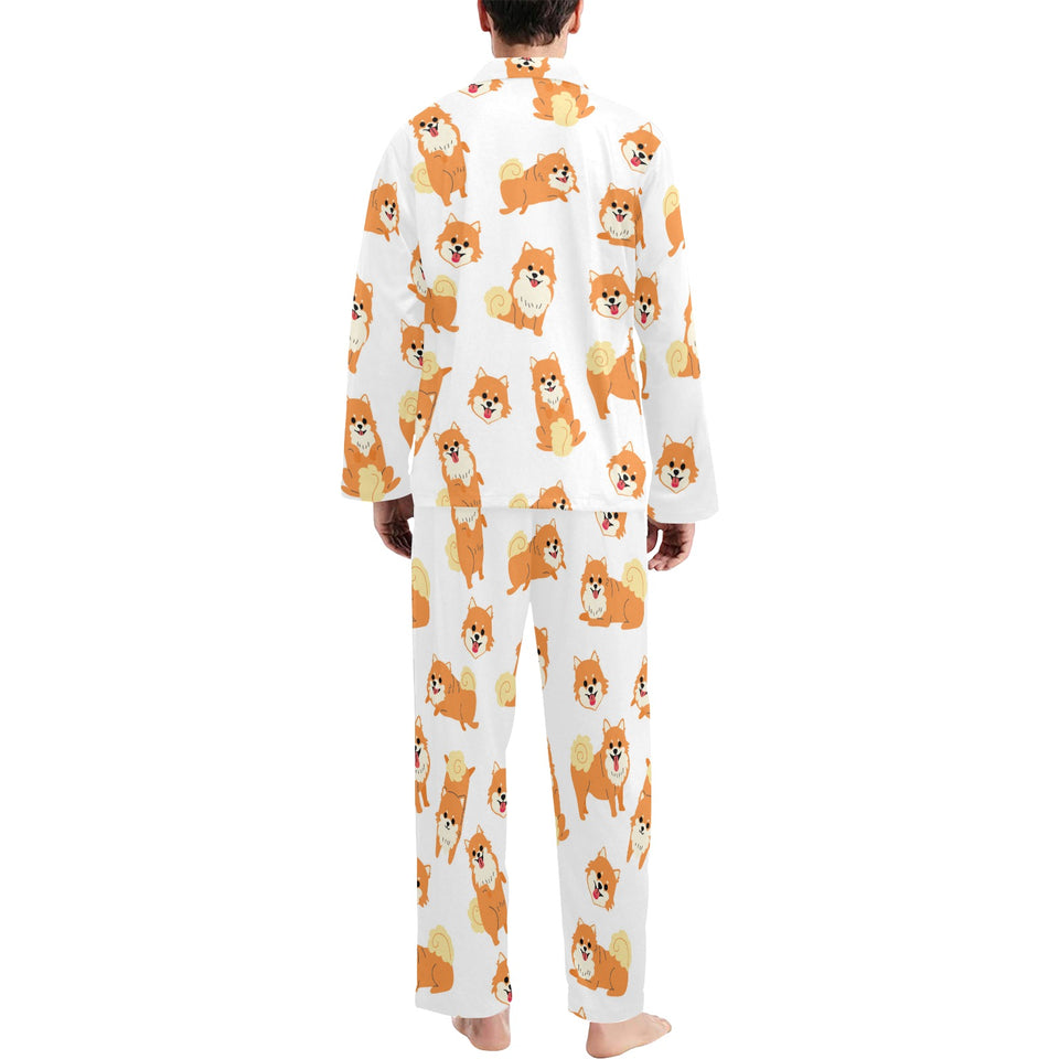 Brown pomeranian pattern Men's Long Pajama Set