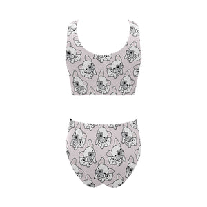 Cute french bulldog pattern Chest Bowknot High Waisted Bikini Swimsuit