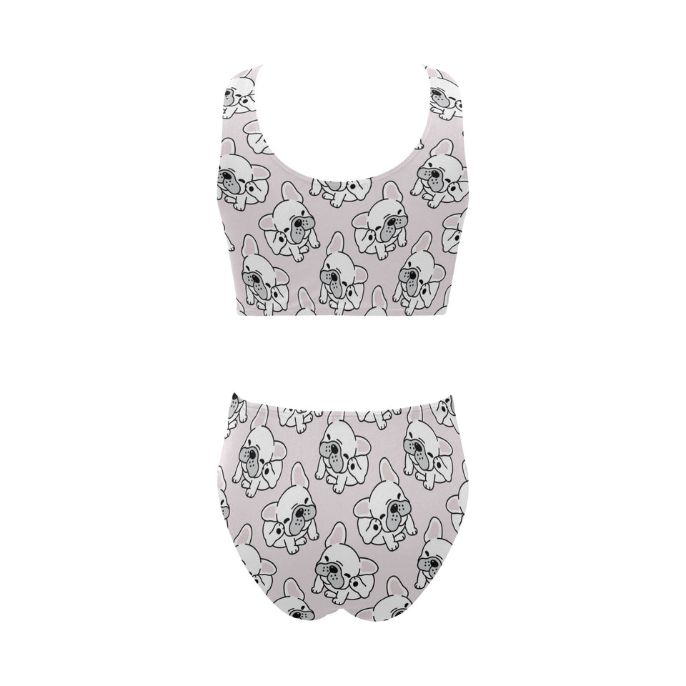 Cute french bulldog pattern Chest Bowknot High Waisted Bikini Swimsuit