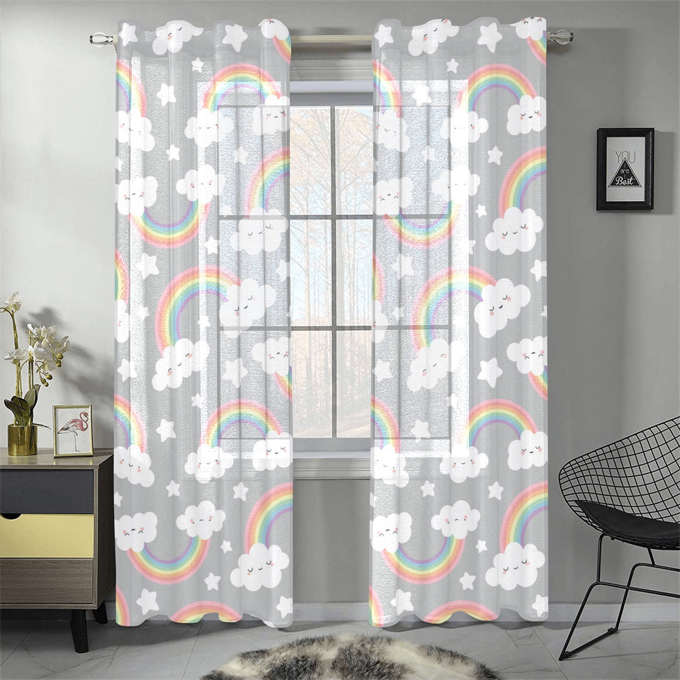 Cute rainbow clound star pattern Gauze Curtain