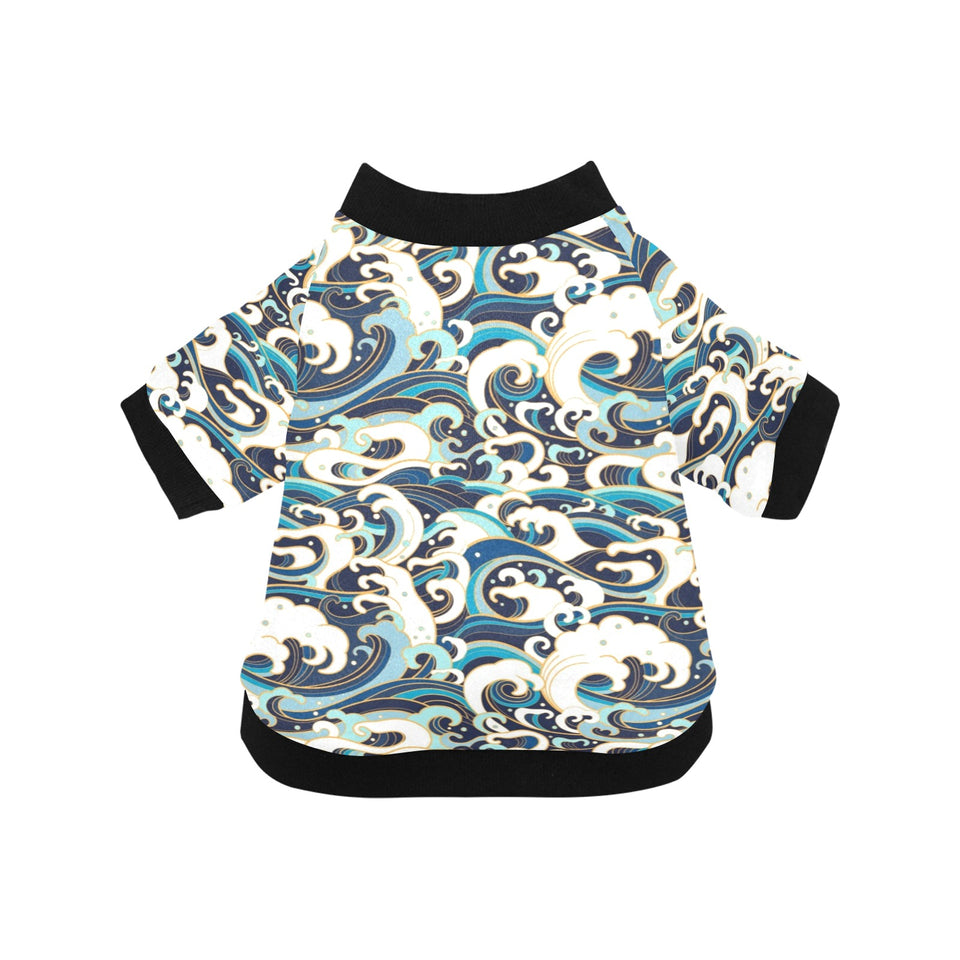 Japanese wave pattern All Over Print Pet Dog Round Neck Fuzzy Shirt