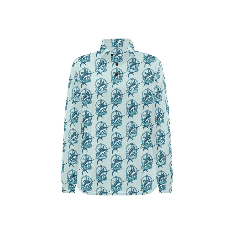 Swordfish Pattern Print Design 05 Women's Long Sleeve Polo Shirt