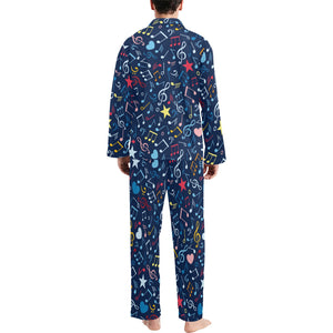 Music Notes Pattern Print Design 03 Men's Long Pajama Set