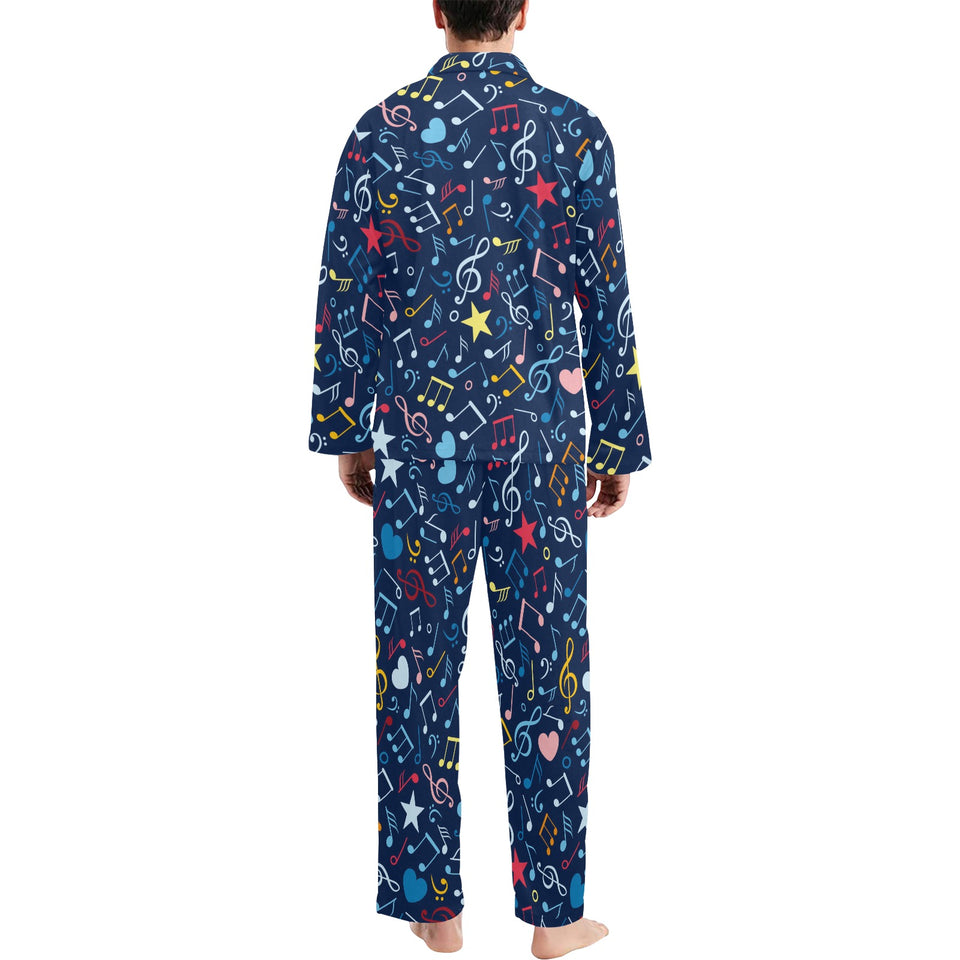 Music Notes Pattern Print Design 03 Men's Long Pajama Set