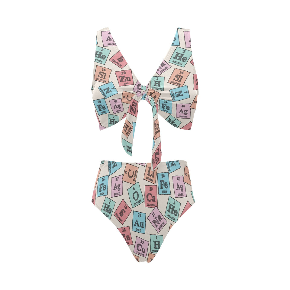 Chemistry Periodic Table Pattern Print Design 02 Chest Bowknot High Waisted Bikini Swimsuit
