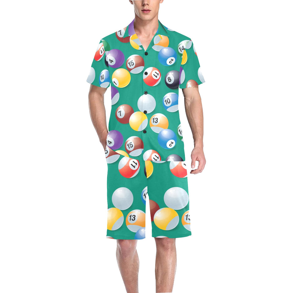 Billiard Ball Pattern Print Design 01 Men's V-Neck Short Pajama Set