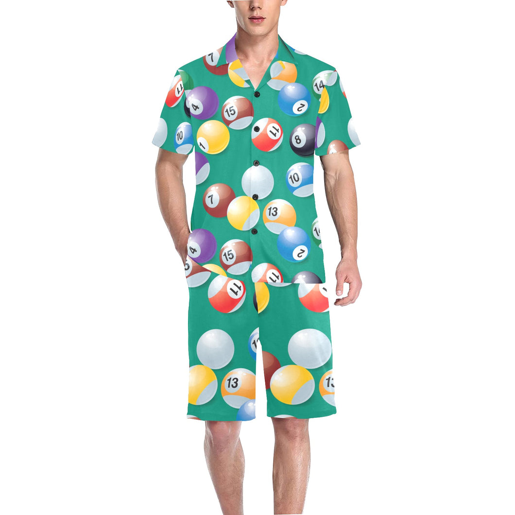 Billiard Ball Pattern Print Design 01 Men's V-Neck Short Pajama Set