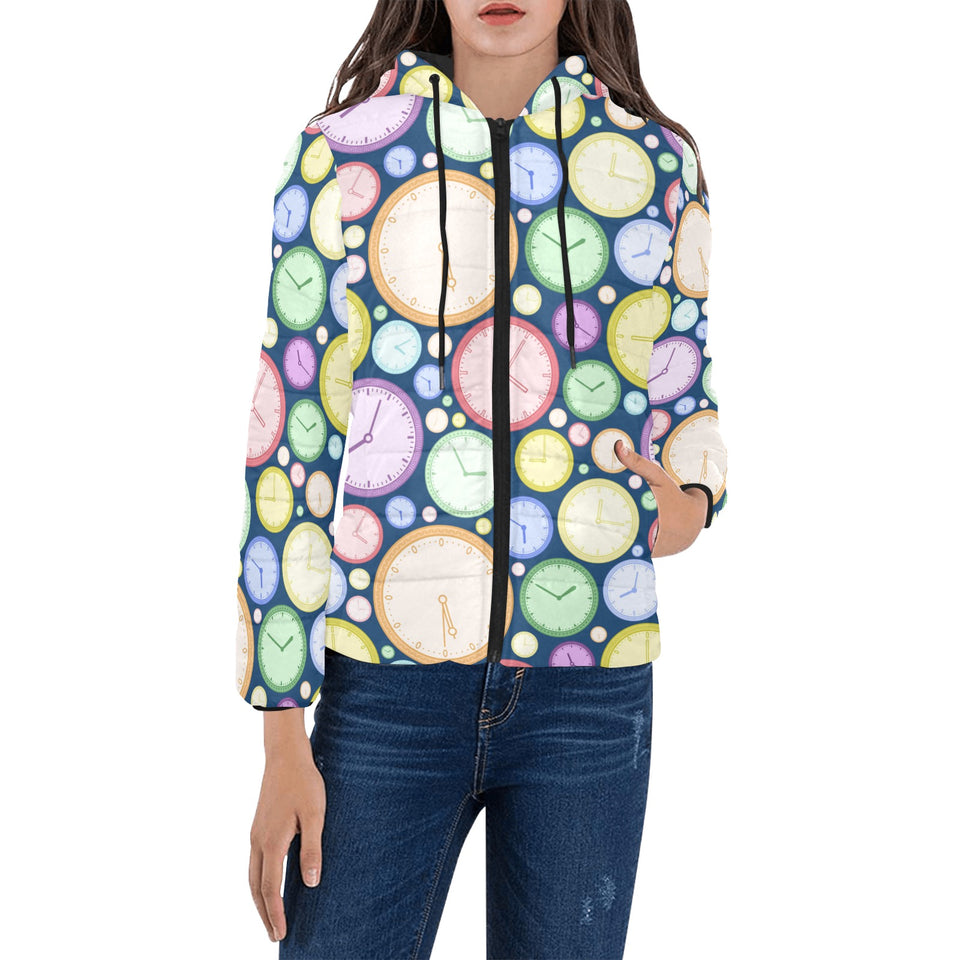 Colorful clock background Women's Padded Hooded Jacket