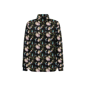 Hummingbird Pattern Print Design 03 Women's Long Sleeve Polo Shirt
