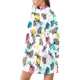 Dragonflies ginkgo leaves pattern Women's Long Sleeve Belted Night Robe