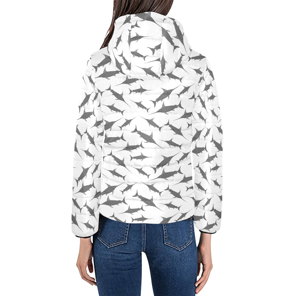 Swordfish Pattern Print Design 04 Women's Padded Hooded Jacket