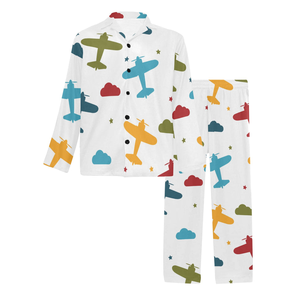 Airplane star cloud colorful Men's Long Pajama Set