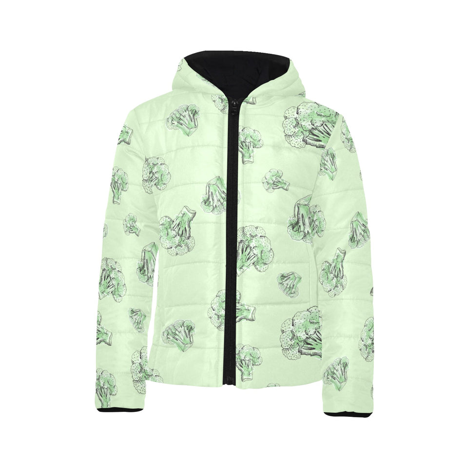 broccoli sketch pattern Kids' Boys' Girls' Padded Hooded Jacket
