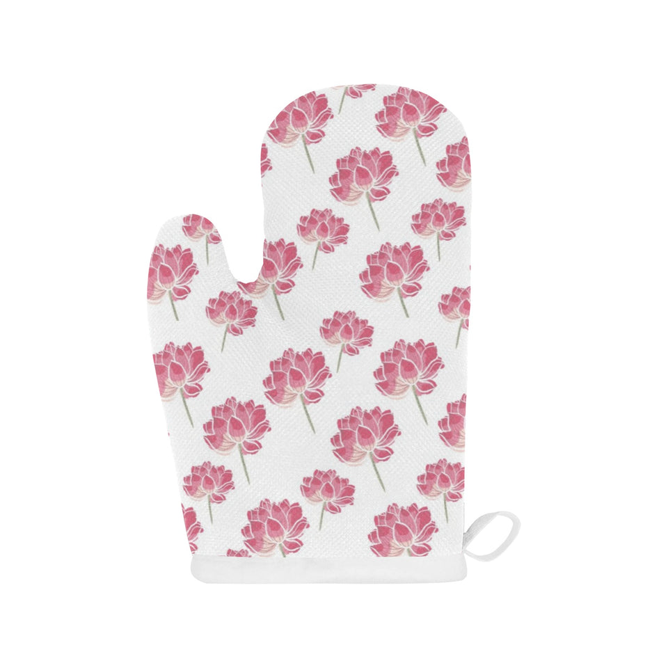 Pink lotus waterlily pattern Heat Resistant Oven Mitts