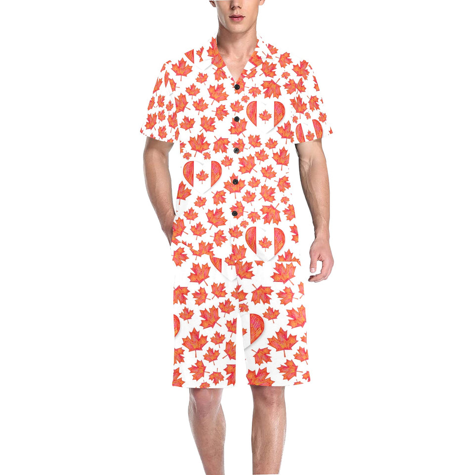 Canada Pattern Print Design 02 Men's V-Neck Short Pajama Set