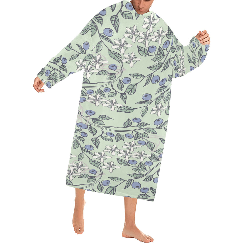 hand drawn blueberry pattern Blanket Robe with Sleeves