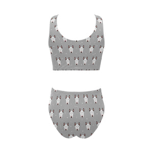 Bull Terrier Pattern Print Design 05 Chest Bowknot High Waisted Bikini Swimsuit