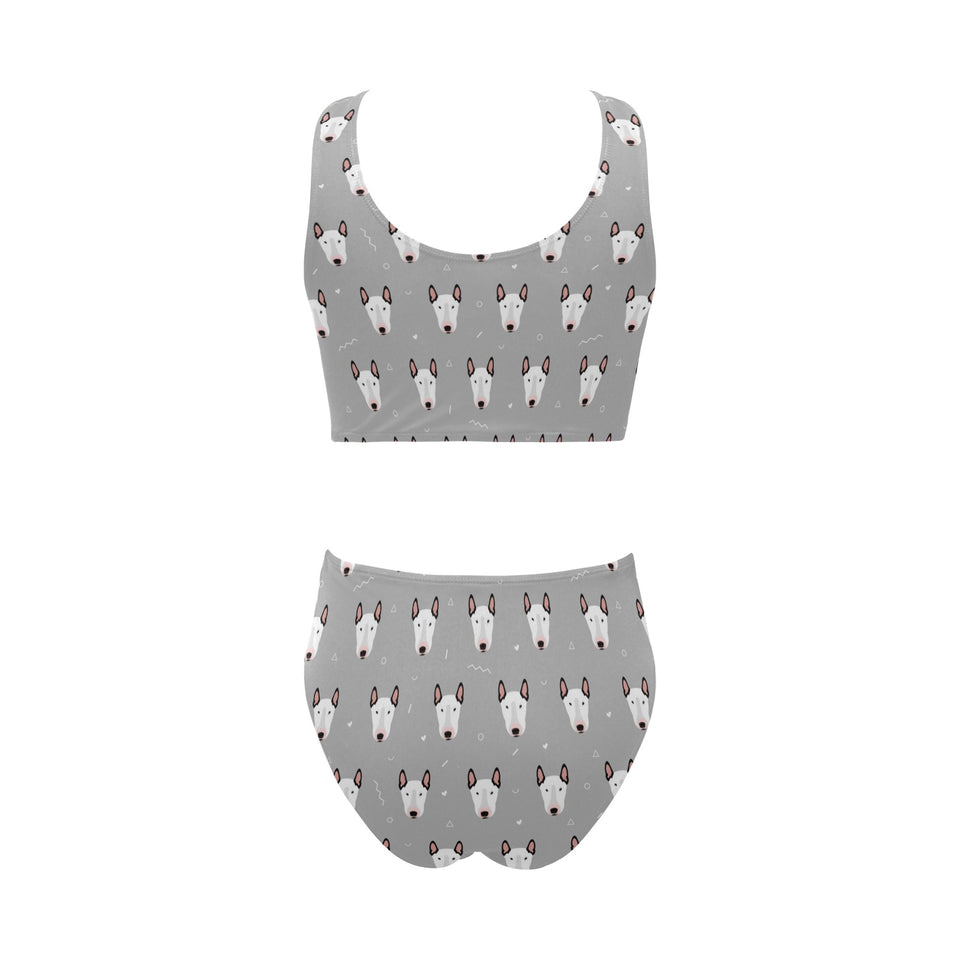 Bull Terrier Pattern Print Design 05 Chest Bowknot High Waisted Bikini Swimsuit