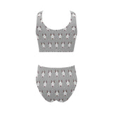 Bull Terrier Pattern Print Design 05 Chest Bowknot High Waisted Bikini Swimsuit