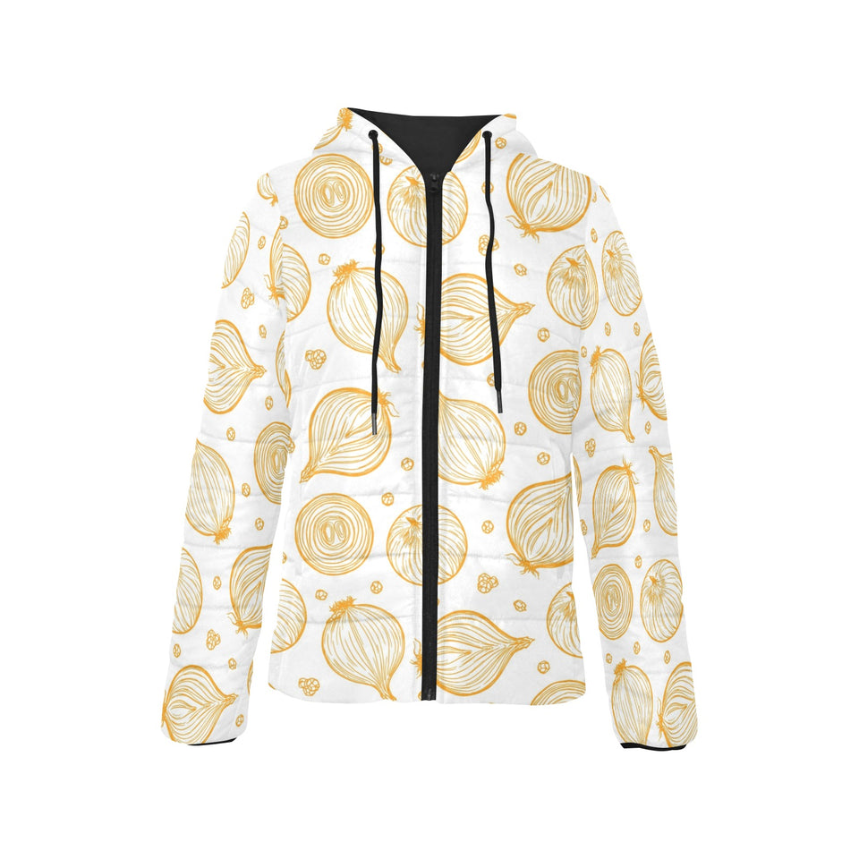 hand drawn onion pattern Women's Padded Hooded Jacket