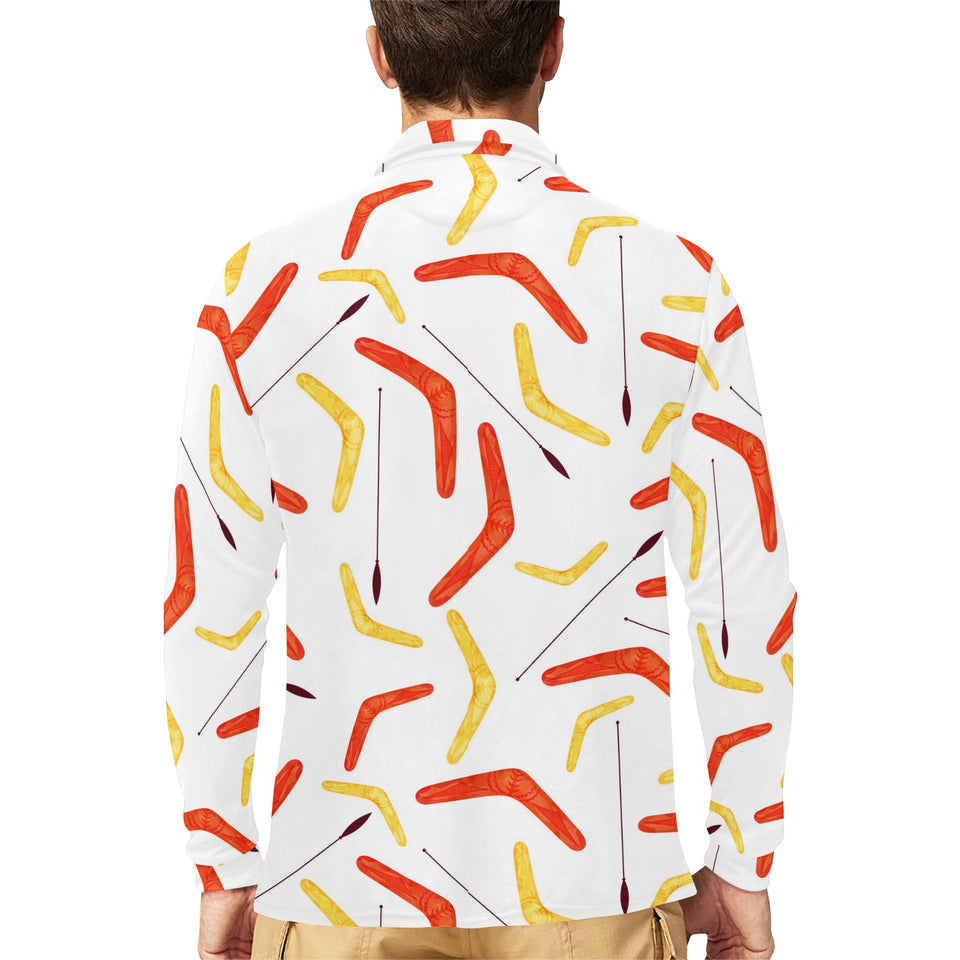 Waterclor boomerang Australian aboriginal ornament Men's Long Sleeve Polo Shirt