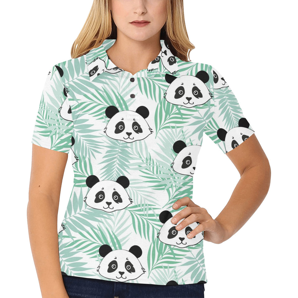 Panda pattern tropical leaves background Women's All Over Print Polo Shirt