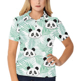 Panda pattern tropical leaves background Women's All Over Print Polo Shirt