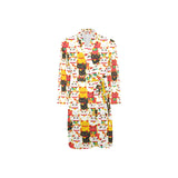 Colorful Maneki neko cat pattern Men's Long Sleeve Belted Night Robe
