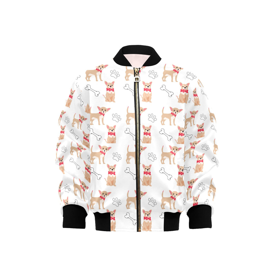 Chihuahua bone paw pattern Kids' Boys' Girls' Bomber Jacket