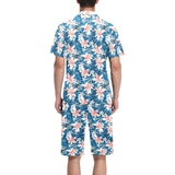 Hibiscus Pattern Print Design 02 Men's V-Neck Short Pajama Set